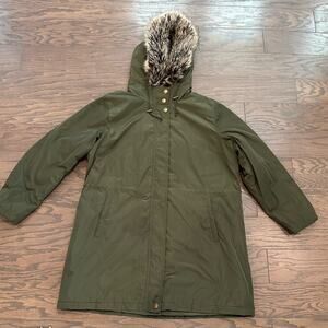 Lands End Olive Green Long Hooded Parka Size XL 18